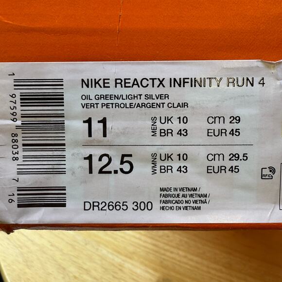 NEW Nike ReactX Infinity Run 4 Running Shoes Oil Green DR2665-300 Men Size 11 - Picture 9 of 10